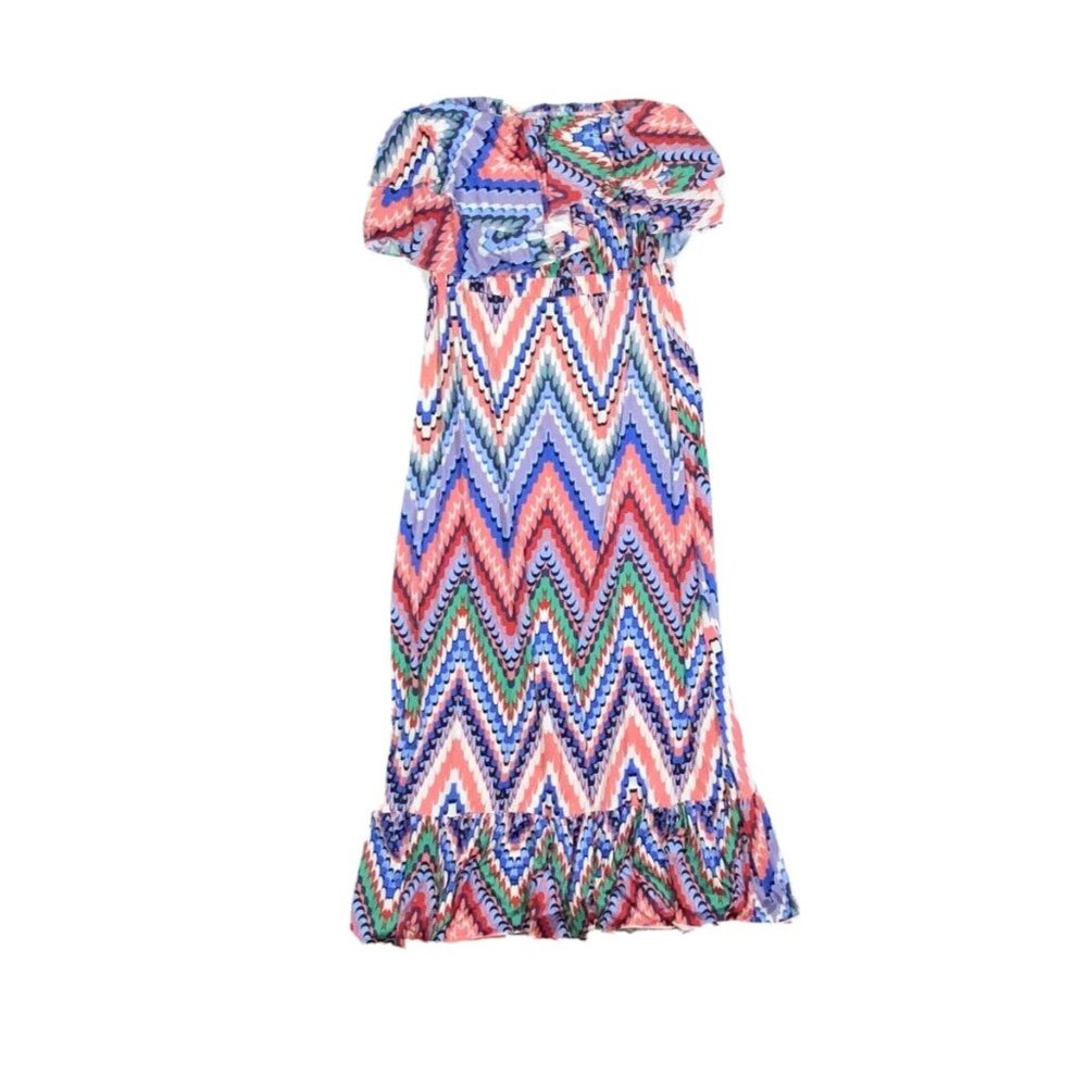 T Bags Los Angeles Strapless Printed Dress Midi Maxi Colorful Ruffle Small Long